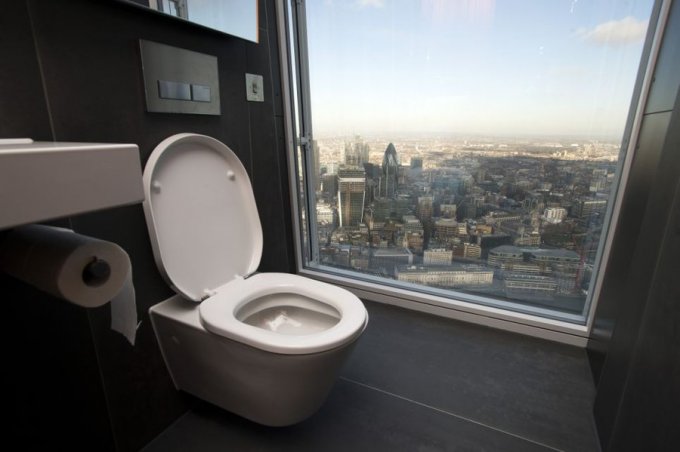 Туалетные комнаты с удивительным видом из окна. Фото