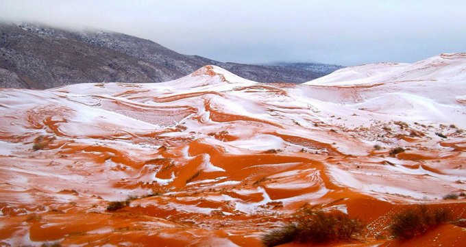 В пустыне Сахара выпал снег. Фото